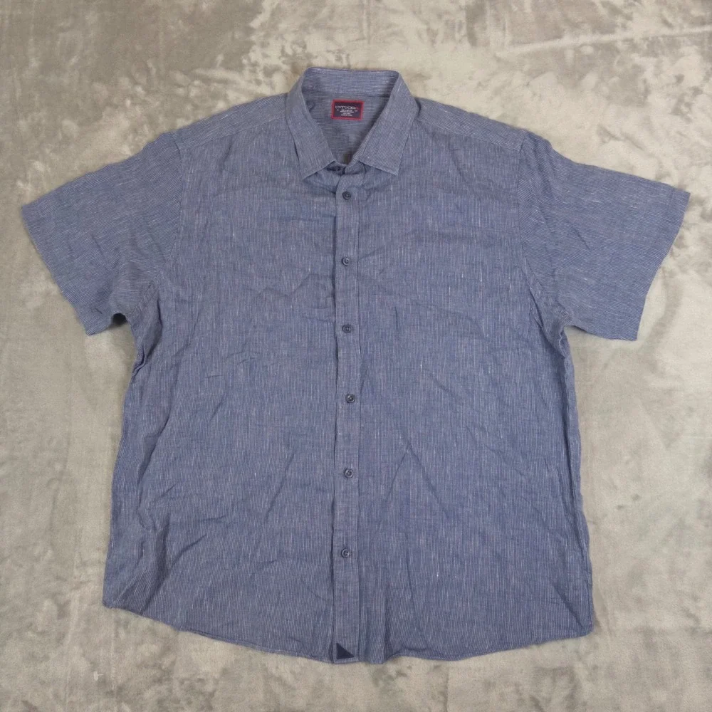 UNTUCKit Button Down Mens XX-Large Blue Linen Stripe Short Sleeve Shirt Casual